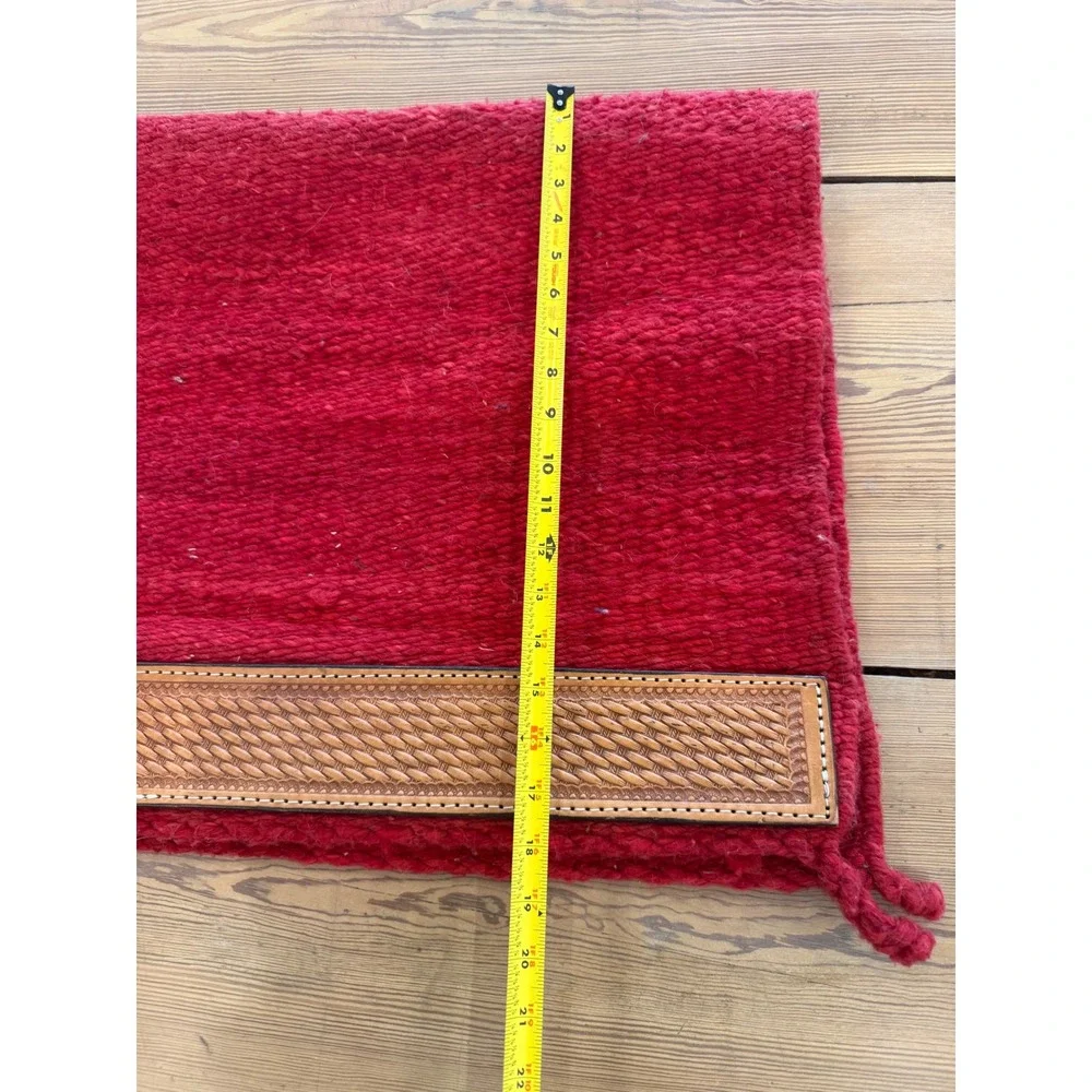 Western Wool Saddle Blanket Red Tooled Leather Wear Leathers Concho